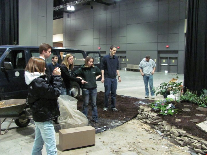 The Horticulture Club sets up their display at the CT flower and garden show.