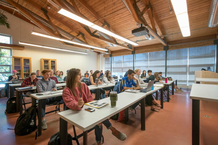 Students in a lecture at the Floriculture Building